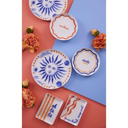 Conjunto de jantar 12 peças em porcelana — vermelho/azul/branco
