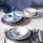 Conjunto de jantar 14 peças em porcelana, branco/azul