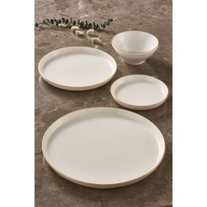 Conjunto de jantar 16 peças, bege/dourado, porcelana