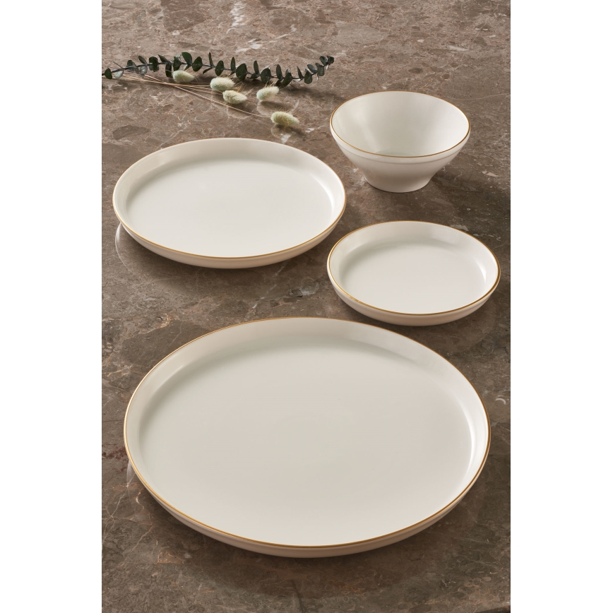 Conjunto de jantar 16 peças, bege/dourado, porcelana