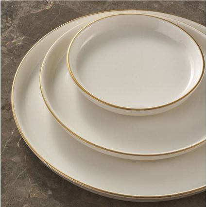 Conjunto de jantar 16 peças, bege/dourado, porcelana