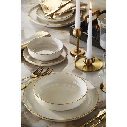 Conjunto de jantar 16 peças branco/dourado/porcelana