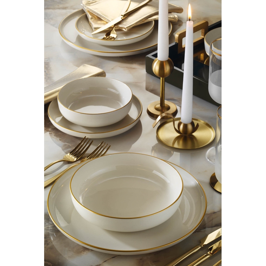Conjunto de jantar 16 peças branco/dourado/porcelana