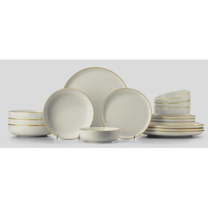 Conjunto de jantar 16 peças branco/dourado/porcelana