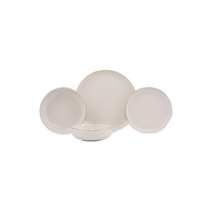 Conjunto de jantar 16 peças branco/dourado/porcelana