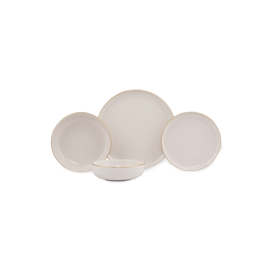 Conjunto de jantar 16 peças branco/dourado/porcelana