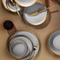 Conjunto de jantar 16 peças cinzento/dourado/porcelana