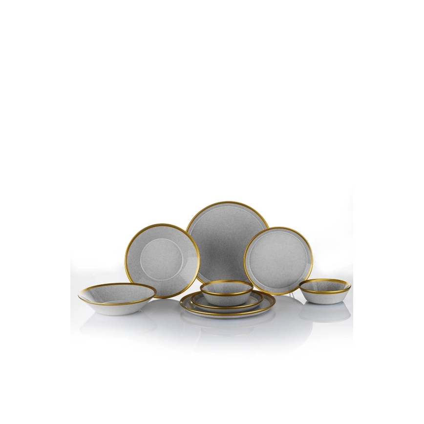 Conjunto de jantar 16 peças cinzento/dourado/porcelana