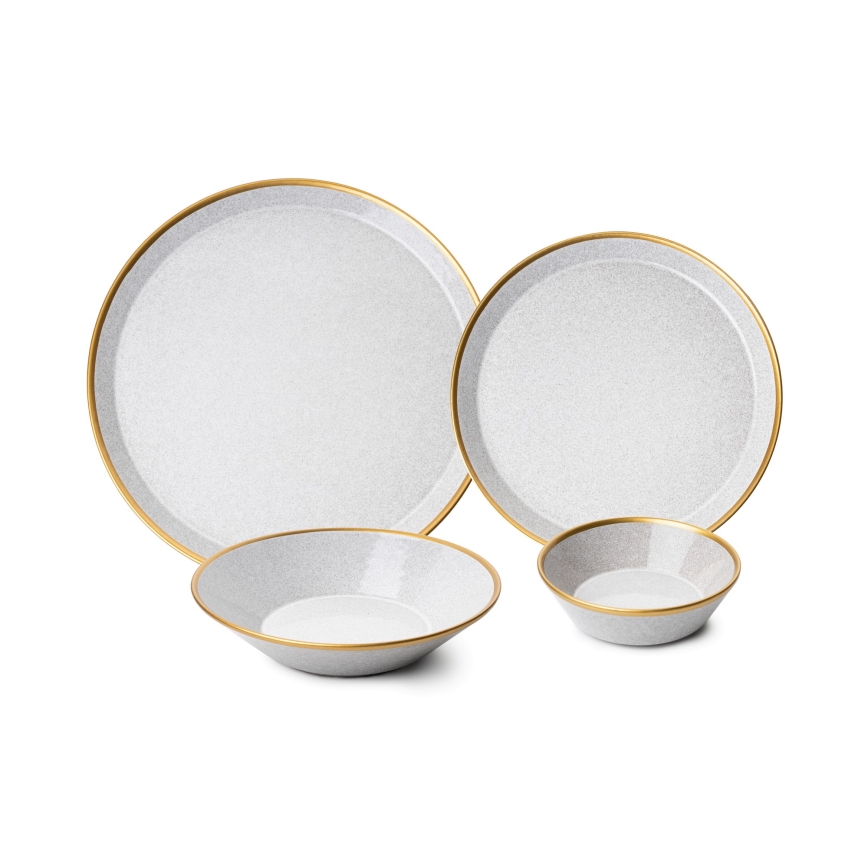 Conjunto de jantar 16 peças cinzento/dourado/porcelana