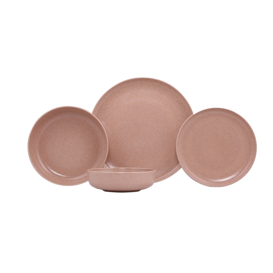 Conjunto de jantar 16 peças em porcelana, castanho/bege