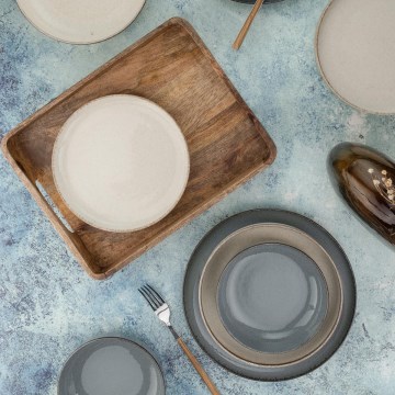 Conjunto de jantar 16 peças, porcelana, cinzento/bege