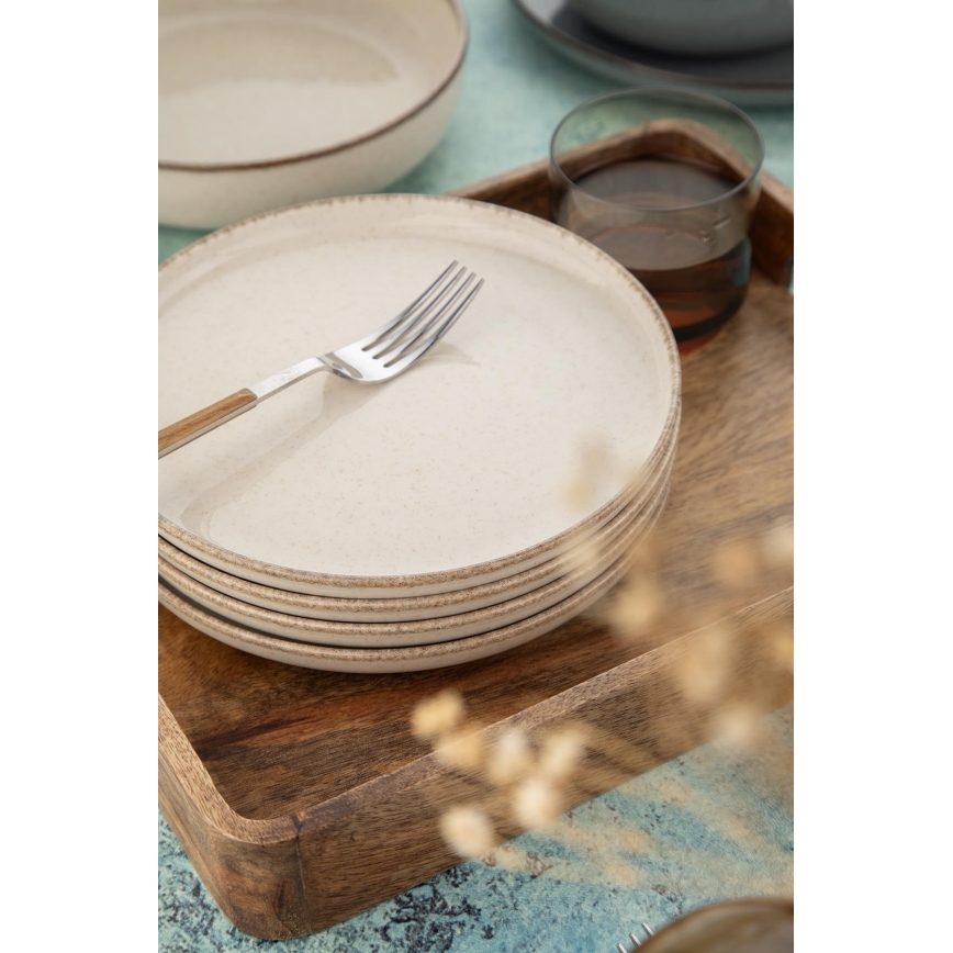 Conjunto de jantar 16 peças, porcelana, cinzento/bege