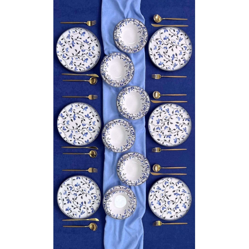 Conjunto de jantar 18 peças azul/branco/cerâmica