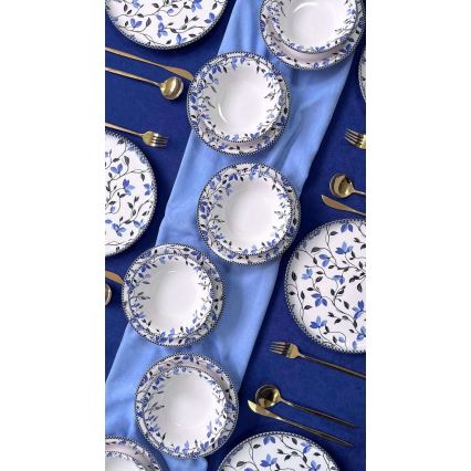 Conjunto de jantar 18 peças azul/branco/cerâmica