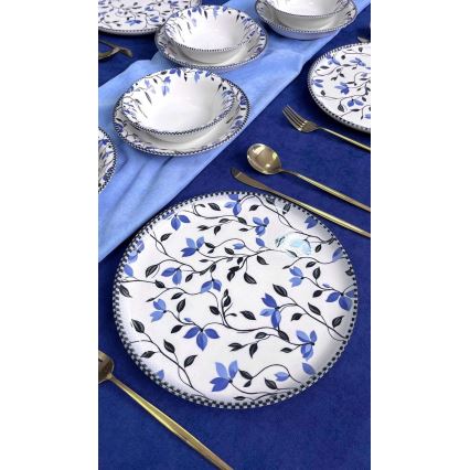Conjunto de jantar 18 peças azul/branco/cerâmica