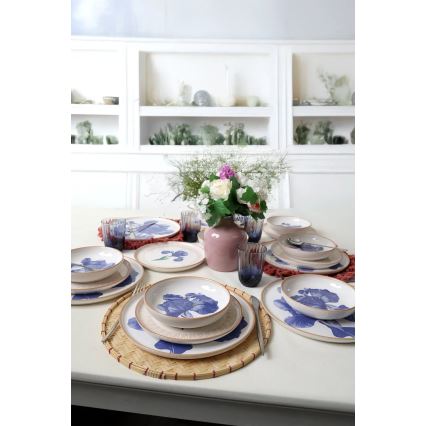 Conjunto de jantar 18 peças branco/azul/bege/cerâmica