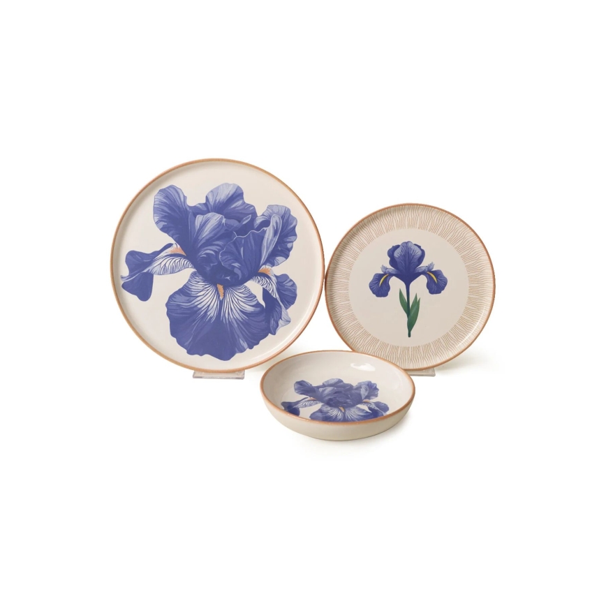 Conjunto de jantar 18 peças branco/azul/bege/cerâmica