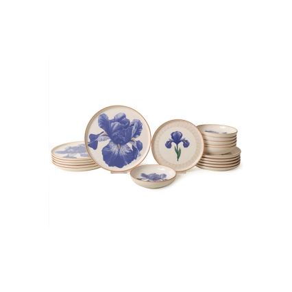 Conjunto de jantar 18 peças branco/azul/bege/cerâmica