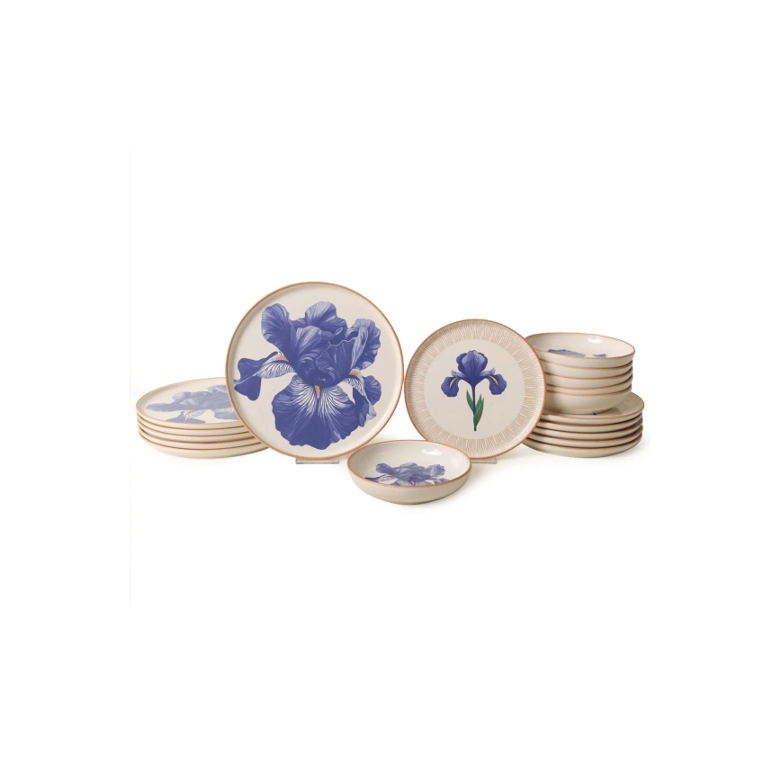 Conjunto de jantar 18 peças branco/azul/bege/cerâmica