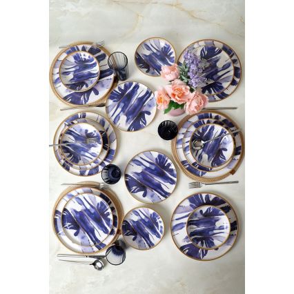 Conjunto de jantar 18 peças branco/azul/cerâmica
