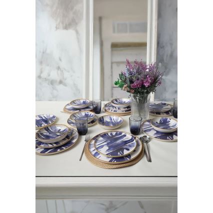 Conjunto de jantar 18 peças branco/azul/cerâmica
