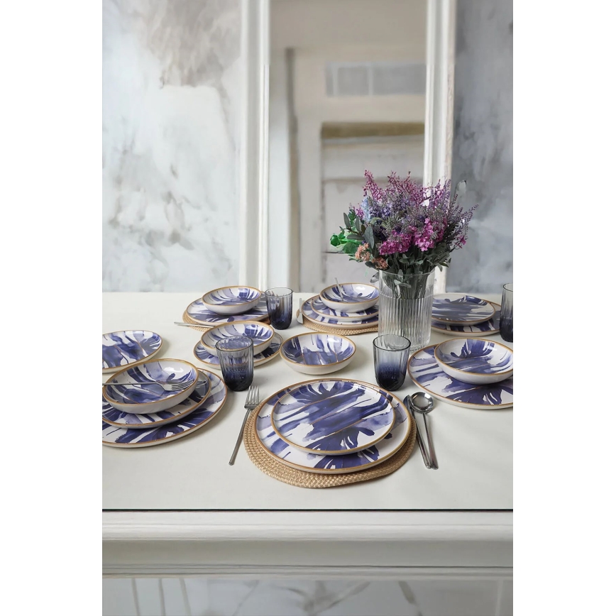 Conjunto de jantar 18 peças branco/azul/cerâmica