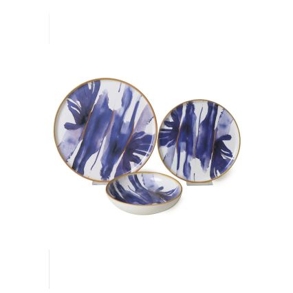 Conjunto de jantar 18 peças branco/azul/cerâmica