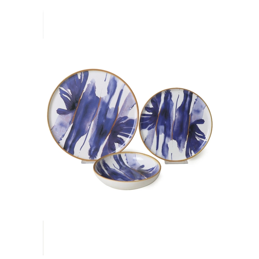 Conjunto de jantar 18 peças branco/azul/cerâmica