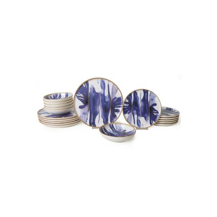Conjunto de jantar 18 peças branco/azul/cerâmica