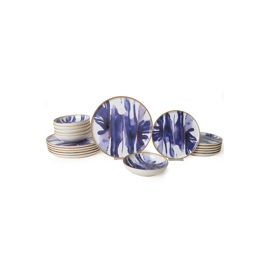Conjunto de jantar 18 peças branco/azul/cerâmica