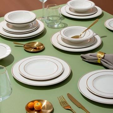 Conjunto de jantar 18 peças branco/dourado em porcelana