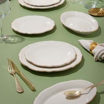 Conjunto de jantar 18 peças branco/dourado/porcelana