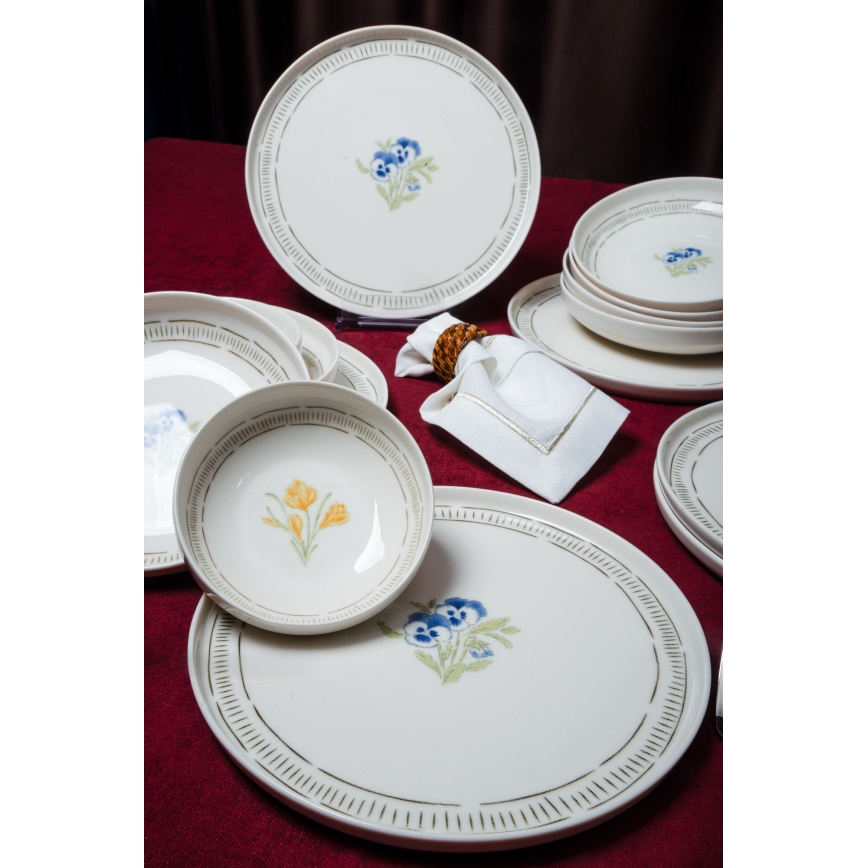Conjunto de jantar 18 peças branco/multicolorido/porcelana