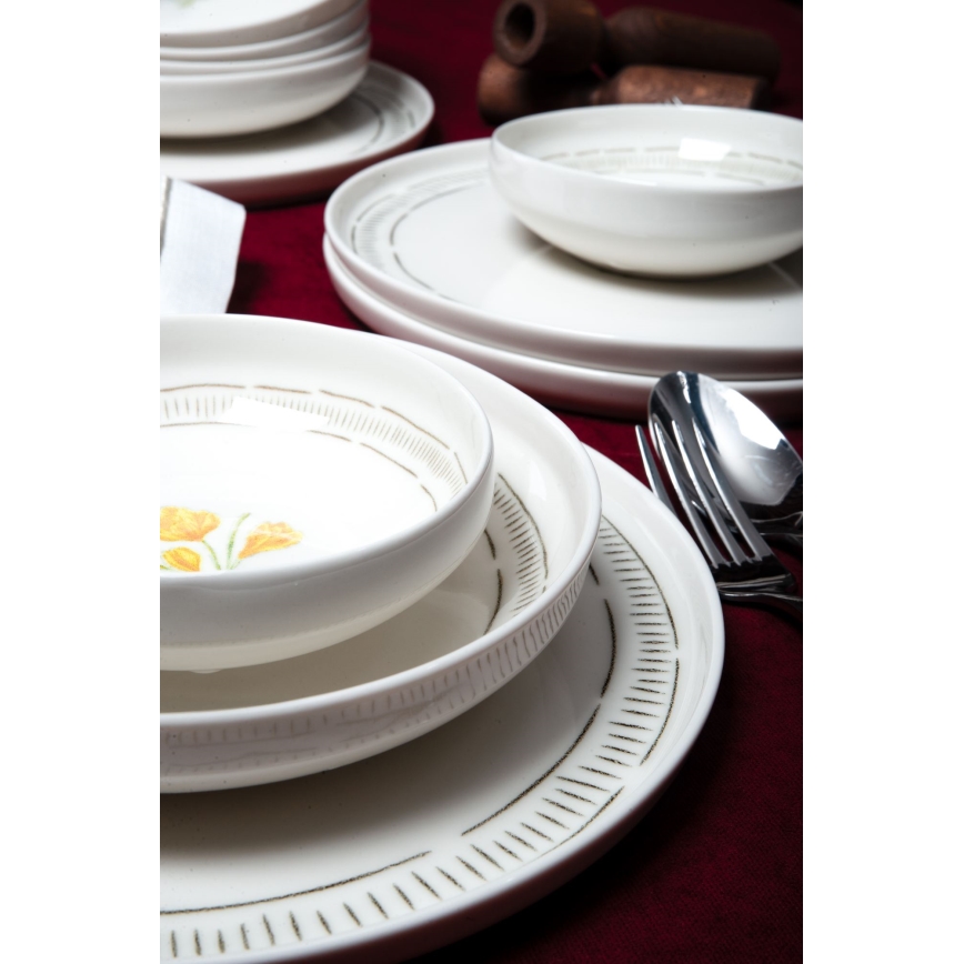 Conjunto de jantar 18 peças branco/multicolorido/porcelana