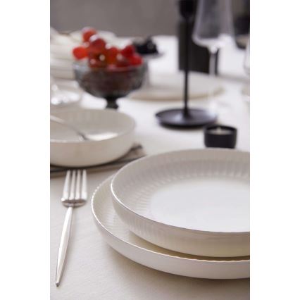 Conjunto de jantar 18 peças branco/prateado/porcelana