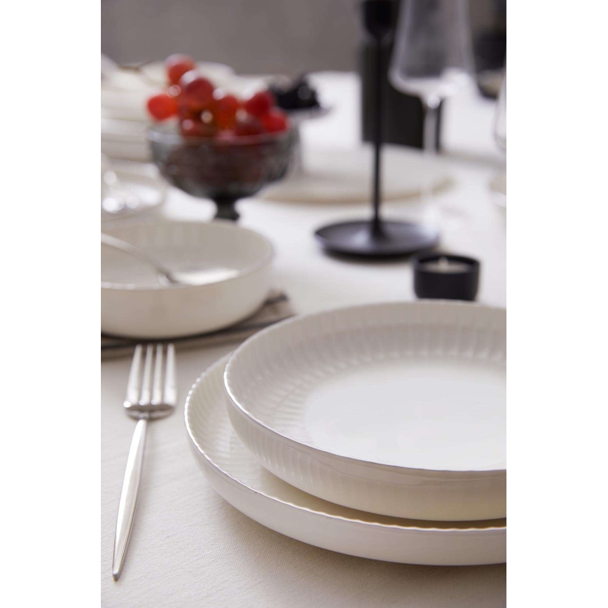 Conjunto de jantar 18 peças branco/prateado/porcelana