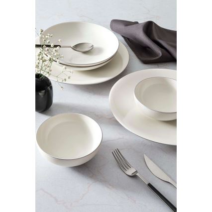 Conjunto de jantar 18 peças branco/prateado/porcelana