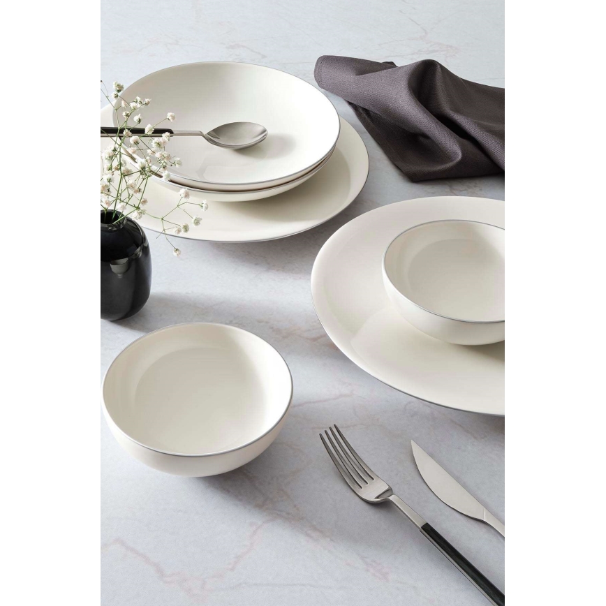 Conjunto de jantar 18 peças branco/prateado/porcelana