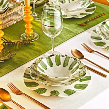 Conjunto de jantar 18 peças branco/verde/porcelana