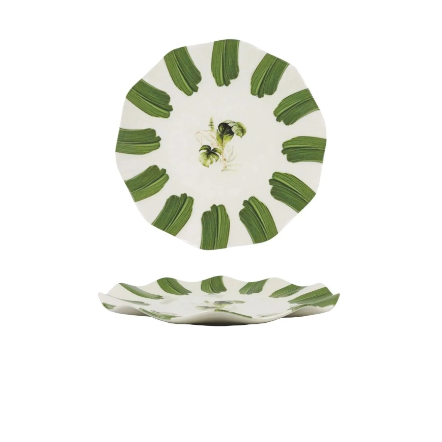 Conjunto de jantar 18 peças branco/verde/porcelana