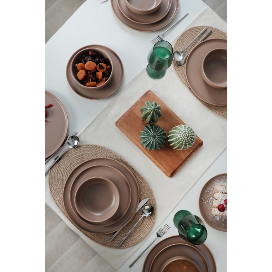 Conjunto de jantar 18 peças, castanho/cerâmica