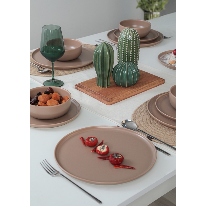 Conjunto de jantar 18 peças, castanho/cerâmica