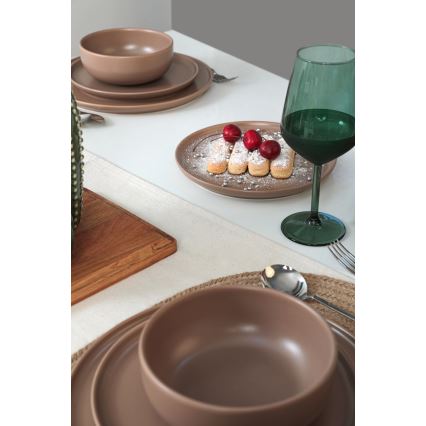 Conjunto de jantar 18 peças, castanho/cerâmica