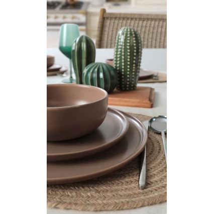 Conjunto de jantar 18 peças, castanho/cerâmica
