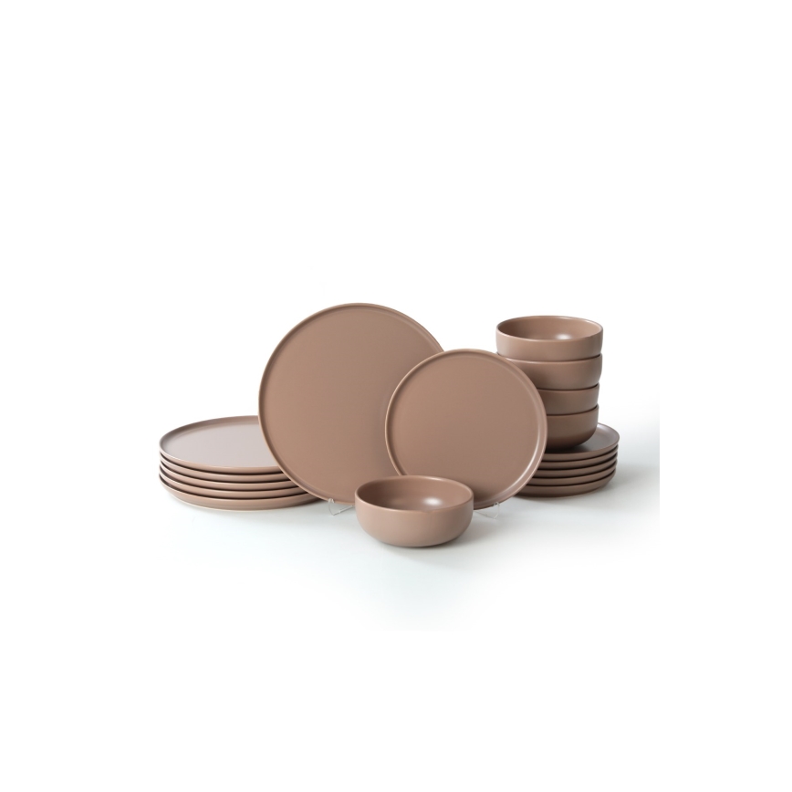 Conjunto de jantar 18 peças, castanho/cerâmica