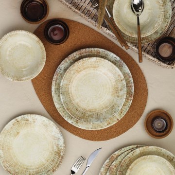 Conjunto de jantar 18 peças creme/castanho/porcelana