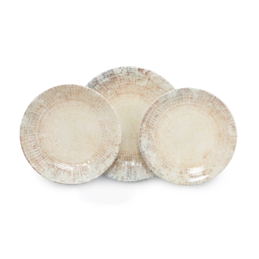 Conjunto de jantar 18 peças creme/castanho/porcelana