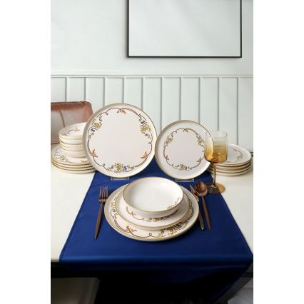 Conjunto de jantar 18 peças creme/dourado/cerâmica