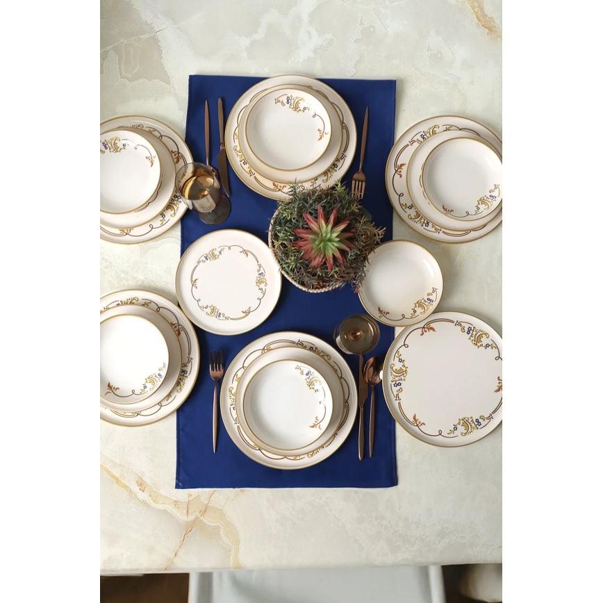 Conjunto de jantar 18 peças creme/dourado/cerâmica