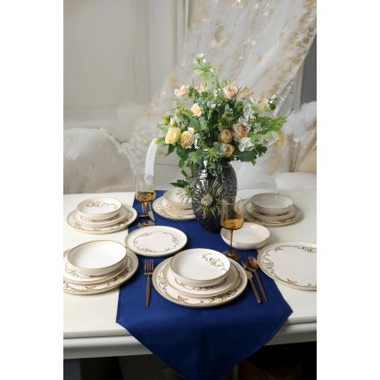 Conjunto de jantar 18 peças creme/dourado/cerâmica